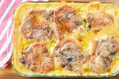 a casserole dish filled with meat and cheese