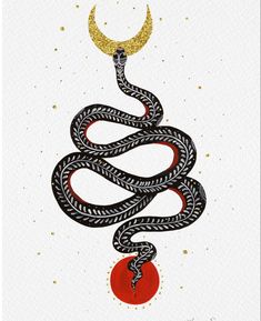 a black and gold snake with a crescent on its head