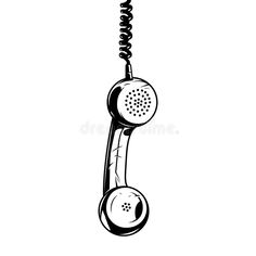 a phone hanging from a cord with two handsets attached to the telephone pole, vintage line drawing or engraving illustration