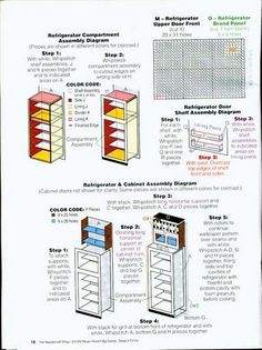 the instructions for kitchen cabinets are shown in this diagram, with different colors and sizes