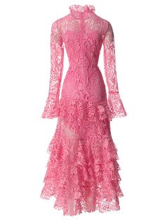 Material: Polyester, Cotton Lace & Ruffles detail Delicate dry clean Protect accessory before washing Cool iron Sample size S Our Style No. ZC_SETAI PINK Pink Lace Maxi Dress, Long Sleeve Elegant Dresses, Casual Sundress, Tiered Ruffle Dress, Ruffle Midi Dress, Feather Dress, Pink Midi Dress, Lace Maxi, Versatile Dresses