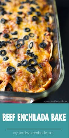 an enchilada bake with black olives and cheese