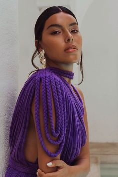 Braided Dress, Fashion Design Inspiration, Column Gown, Hair Transplant, Damaged Hair, Hand Dyeing, High Fashion, Wrap Dress, Macrame