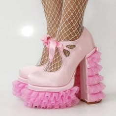 Home · KOSMUI · Online Store Powered by Storenvy Satin Platform Heels, Round Heels, Pink Platform Shoes, Pink Platform, Girls Attire, Pretty Shoes Sneakers, On Cloud Nine, Pink Platforms, Kawaii Shoes