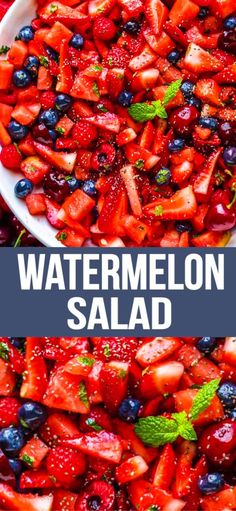 watermelon salad with blueberries, strawberries and mint