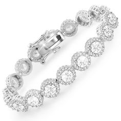 PRICES MAY VARY. TOP GRADE MOISSANITE GEMSTONE - Moissanite tennis bracelet featuring 21 pcs moissanites of 0.5 carat/5mm, halo set with small stone make the bracelet more sparkly, total 10.5 carats.All moissanite gemstones are lab created D color/VVS1 clarity/3EX cut round moissanite with the same optical and physical properties as a South African diamond. We ensure that all moissanite stones are 100% diamond tester passed and comes with a GRA certificate. 18K WHITE GOLD PLATED STERLING SILVER Silver Moissanite Round Bracelets, Fine Jewelry Moissanite Jubilee Bracelet, Silver Round Moissanite Bracelets, Moissanite Jubilee Bracelet Jewelry, Silver Moissanite Bracelets, Silver Moissanite Round Bracelet, White Gold Round Crystal Bracelet With Cubic Zirconia, White Gold Cubic Zirconia Round Crystal Bracelet, White Gold Moissanite Jubilee Bracelet