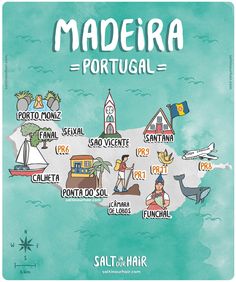 an illustrated map of the state of portugal with all its main cities and major attractions