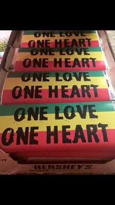 three candy bars with the words one heart, one heart and one love on them