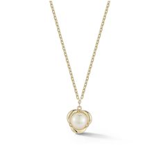 Adorn your neckline with the elegance of this shimmering flower necklace. This 14K yellow gold masterpiece showcases a prong-set, round cultured freshwater pearl nestled within a floral pendant, offering a touch of nature-inspired beauty. A perfect blend of sophistication and charm, it's an ideal accessory for both everyday wear and special occasions. From Luminosa Gold. Elegant Flower Shaped Necklace For Mother's Day, Elegant Gold Pearl Necklace With Flower Pendant, Pearl Flower Necklace, Floral Pendant, Pearl Flower, Flower Necklace, Cultured Pearls, Nature Inspired, Fresh Water