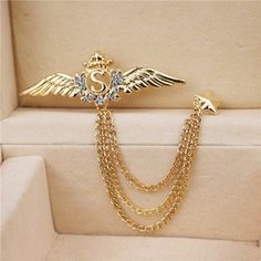 Wing Star Revers Pin Anzug Hemd Corsage Kragen Kette Brosche Mens Fashion Wedding, Pins And Brooches, Gold Chains For Men, Gold Brooch