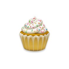 a cupcake with white frosting and sprinkles on it's top