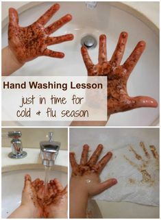 what a simple (and awesome!) hand washing activity for kids Kids Hygiene, Hygiene Activities, Health Activities, Health Lessons, Preschool Science, Center Pieces, Personal Hygiene, Wash Your Hands