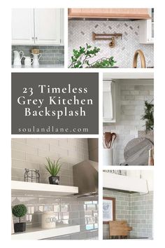 grey kitchen backsplashes with text overlay