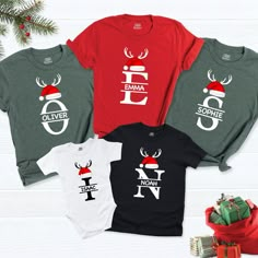 Matching Family Christmas Shirts Tees, Family Matching Holiday Shirt With Crew Neck, Family Matching Holiday Shirts, Family Matching Christmas Shirt With Letter Print, Winter Holiday Short Sleeve Shirt, Short Sleeve Holiday Shirt For Winter, Red Family Matching Christmas Shirt, Family Matching Red Christmas Shirt, Festive Winter Shirt With Letter Print