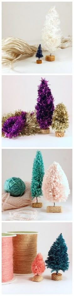 four different types of yarn trees