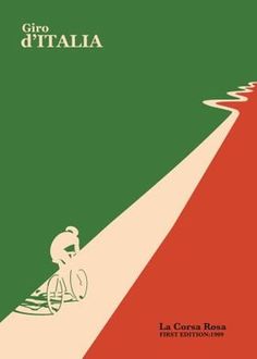 an image of a person riding a bike down a road with the words giro d'italia on it