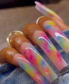 Freaknik Nails Ideas, Spring Long Acrylic Nails, Long Nail Designs Summer, Nail Designs 90s, Nails Acrylic Colorful, Freaknik Nails, Long Spring Nails, Long Nails Spring, 90s Nails Acrylic