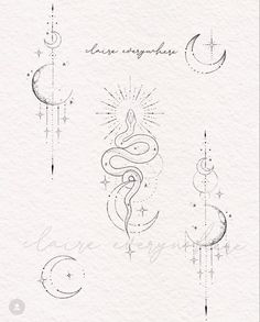 the back side of a tattoo design with stars and crescents on it, in black ink