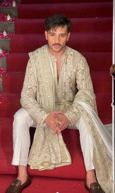 Mens Traditional Outfit, Usama Khan, Marriage Outfit, Ad Rings, Mens Pants Fashion Casual, Indian Groom Dress, Wedding Trousseau