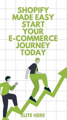 a man running up a green arrow with the words shopify made easy start your e - commerce journey today