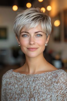 30+ Chic Short Hairstyles for Thin Hair in 2024 for a Fresh, Modern Lo – CreativeBooster Bridesmaid Ponytail, Pearl Highlights, Modern Bob Haircut, Short Platinum Blonde Hair, Classic Pixie, Bob Haircut Ideas, Modern Bob, Short Silver Hair, Bob Hairstyles With Bangs