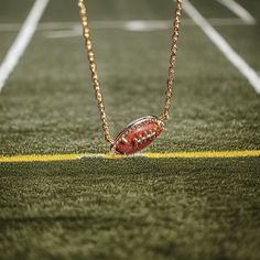 Football Short Pendant Necklace Gold in Orange Goldstone | Sweet Southern Charm Gold Necklace, Orange, Pendant Necklace, Chain, Pendant