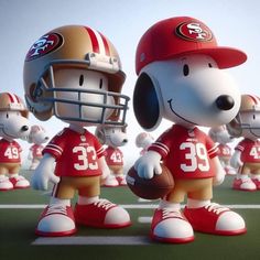 a group of cartoon characters wearing football uniforms