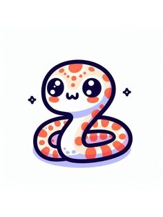 an orange and white snake with black dots on it's head, sitting in front of