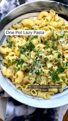 one pot lazy pasta with parsley on top