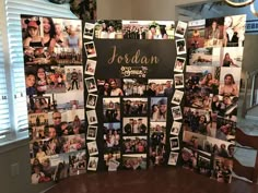 a collage of photos is displayed on a table