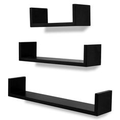 two black shelves with one shelf open and the other closed