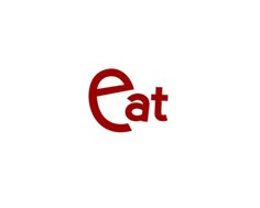 the word eat is written in red on a white background