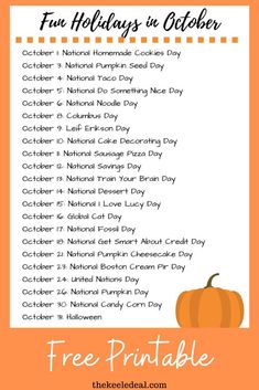 a free printable for the holidays in october with pumpkins and other things to do