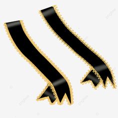 two black and gold ribbons with laces on the edges, transparent background png and psd