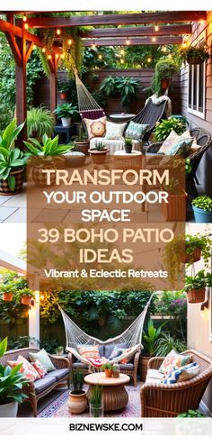 boho patio ideas Unique Patio Ideas Creative, Outdoor Napping Area, Meditation Outside Space, Boho Outdoor Patio Bohemian Style, Boho Pergola Ideas, Cozy Covered Patio Ideas, Screened In Porch Decorating Ideas Boho, Small Boho Patio, Cute Patio Ideas