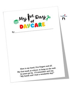 a card with the words, my 1st day of day care on it and an image of