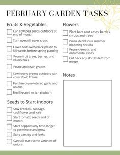 a printable garden task sheet with flowers and plants on it, in the middle of a