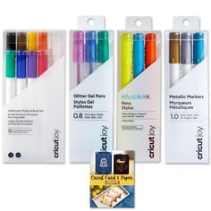 four different colored markers in the packaging