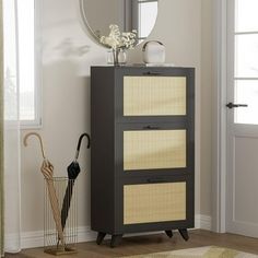 a tall cabinet with three drawers and a mirror