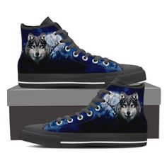 Grey Wolf Shoes Wolf Sneakers, Wolf Shoes, Candy King, Galaxy Shoes, Moon Full, Wolf Canvas, Grey Wolf, Black High Tops, Buy Shoes Online