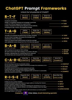 a black and yellow poster with the words chattpromt frameworks on it