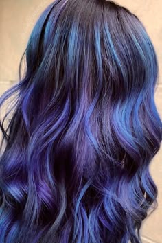 Stunning Ideas Of Galaxy Hair: Explore the Colors of the Universe ★ Hair With Blue Highlights, Black Hair With Blue, Black Hair With Blue Highlights, Galaxy Hair Color, Flower Combinations, Galaxy Hair