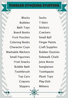 a list of christmas stocking stuff for toddlers to use in the holiday season