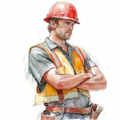 a drawing of a construction worker with his arms crossed