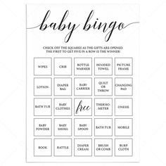 Prefilled baby bingo cards instant download by LittleSizzle Baby Shower Gift Bingo, Free Printable Bingo Cards, Blank Bingo Cards, Animal Baby Shower Games, Baby Shower Party Games, Bingo Set, White Baby Showers, Baby Bingo, Simple Baby Shower