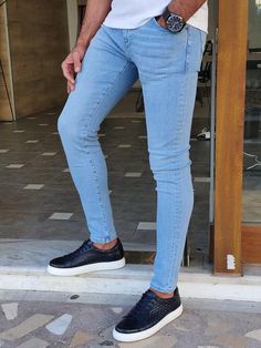 Bastoni Blue Slim Fit Jeans – brabion Blue Jeans Outfit Men, Man Sneakers, Mens Smart Casual Outfits, Jeans Outfit Men, Blue Jean Outfits, Blue Jeans Mens, Fashion Boy, Stylish Men Casual, Best Mens Fashion