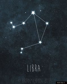 the zodiac sign libra is shown in the night sky with stars on its side