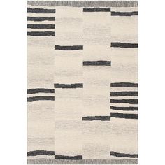 a rug with black and white stripes on the bottom, in front of a white background