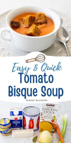 an easy and quick tomato bisque soup recipe with ingredients to make it in the instant pressure cooker