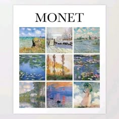 the cover of monet's art book, featuring many paintings and words on it